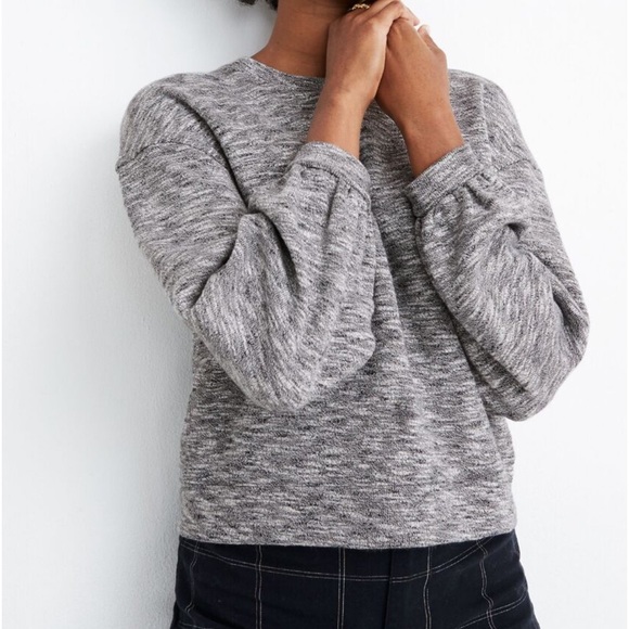 NEW Madewell Textured Balloon Sleeve Crew Neck Gray Sweatshirt Size Small - Picture 2 of 5